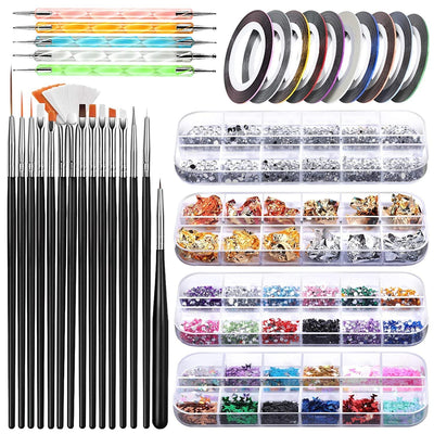 Nail Art Brush, 3D Nail Art Decorations Kit with Nail Pen Designer Dotting Tools Colors Holographic