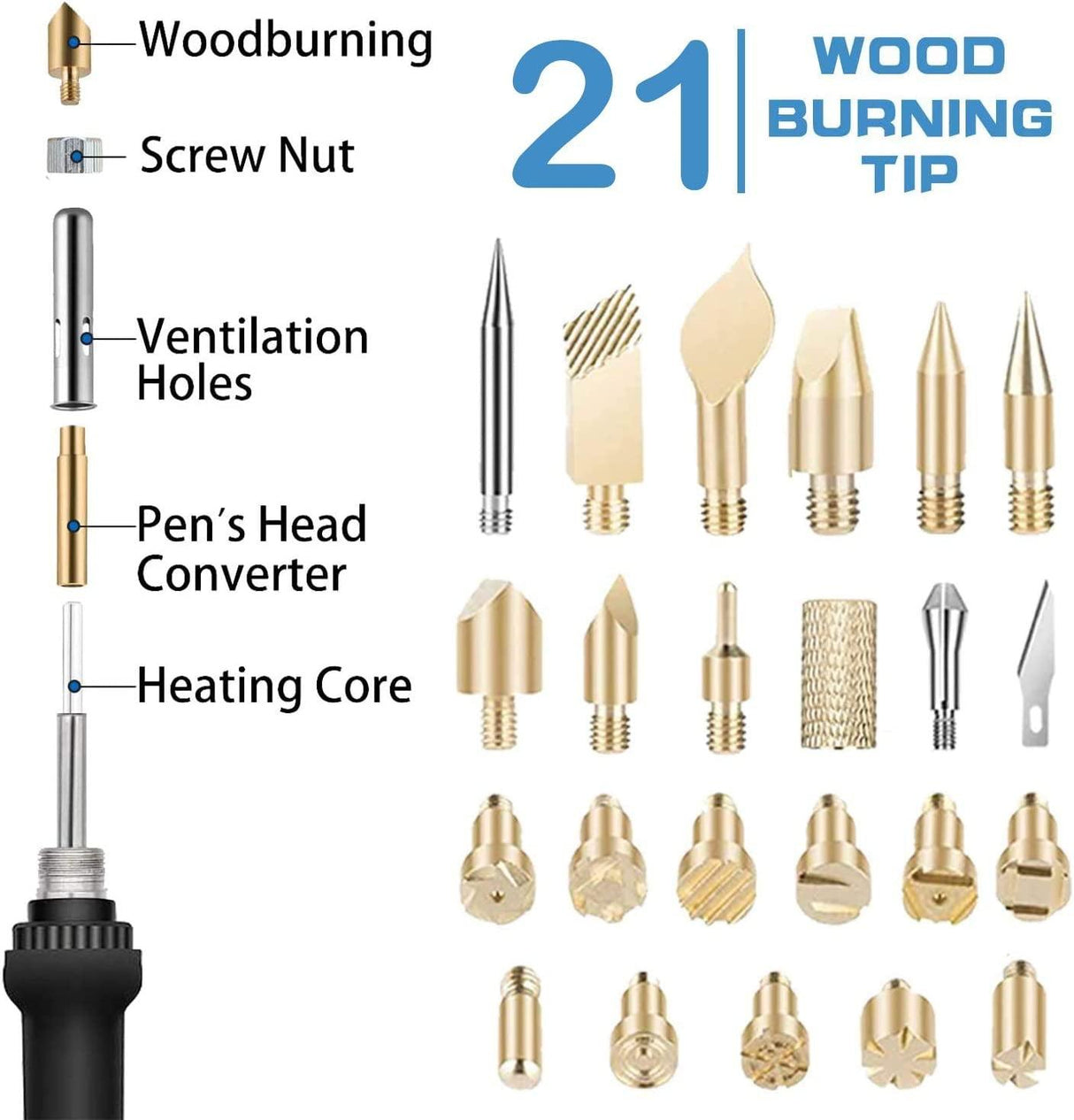 72Pcs Wood Burning Kit for Beginners, Adjustable Professional Wood Burner Pen Tool WoodArtSupply