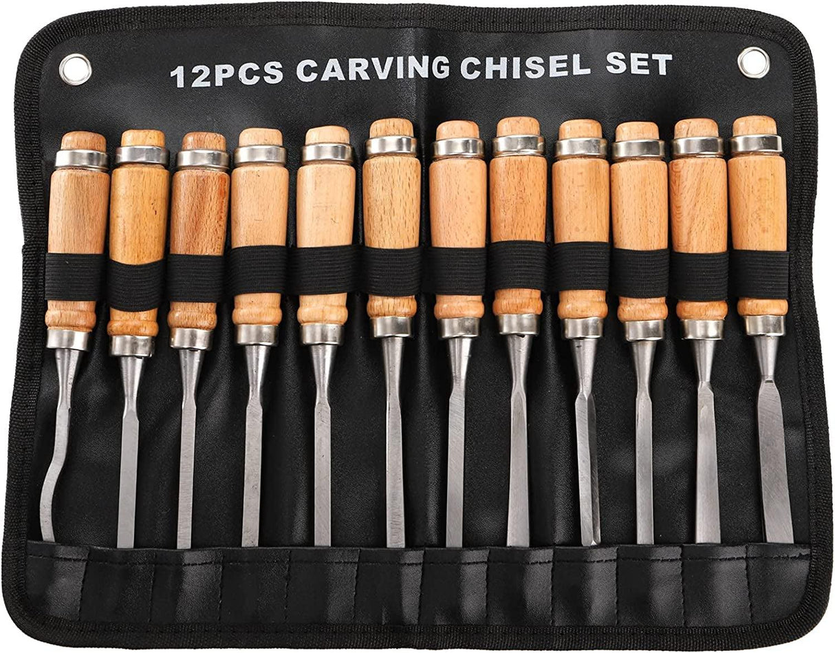 12 PCS Wood Carving Tools, Gouges Woodworking Chisels, Full Size Wood Carving Knifes WoodArtSupply