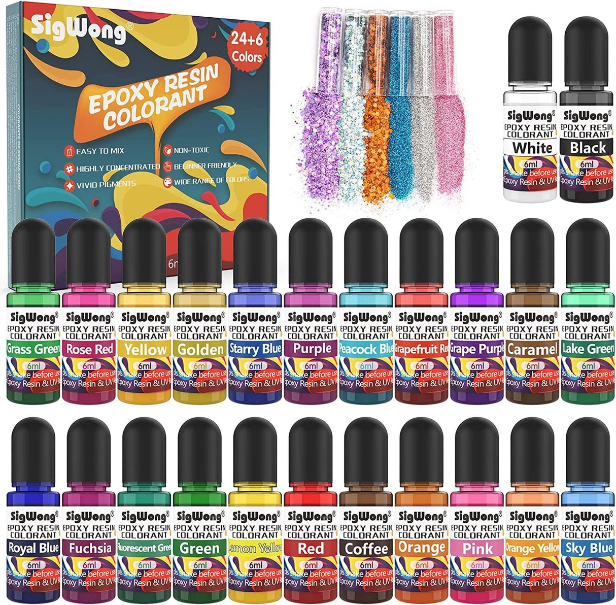 Epoxy Resin Pigment - 24 Colors Liquid Translucent Epoxy Resin Colorant, Highly Concentrated Dye for DIY Jewelry Making, Paint, Craft - 6Ml Each, WoodArtSupply