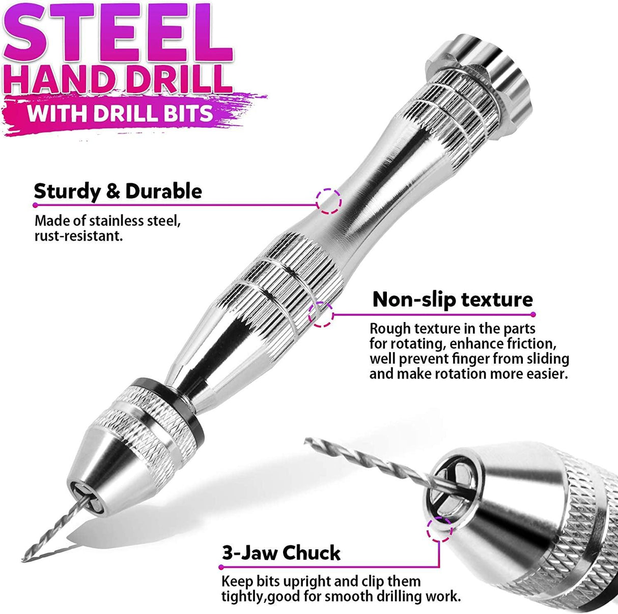 222 PCS Pin Vise Kit for Resin Molds, Steel Hand Drill with Drill Bits & Grip Nose Pliers & Keychain Supplies Jump Rings, Hand Drill for Silicone WoodArtSupply