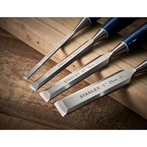 STANLEY 4 Piece Chisel Set Includes 6 12 18 25 mm High Carbon Steel Blade Chisels with Sharpening Stone and Oil 0-16-130 STANLEY