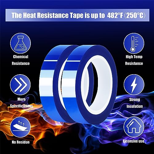 MEBMIK 2 Rolls 10mm x16m(52FT) Blue Heat Tape High Temperature Heat Resistant Tape Heat Transfer Tape for Heat Sublimation Press Vinyl,No Residue MEBMIK