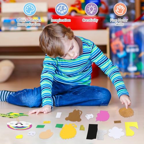 VKPI Make 6 Popstick Puppets Craft Kits for Kids, Foam Art Crafts Gift, Story Time Toys for Ages 4+ Toddler, Unicorn, Cloud, Animals, Preschool VKPI