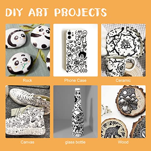 Arrtx Black Acrylic Paint Pens - 8 Pack Brush Tip and Fine Tip (Dual Tip) Black Paint Markers for Rock Painting, Water Based Acrylic Painting Arrtx