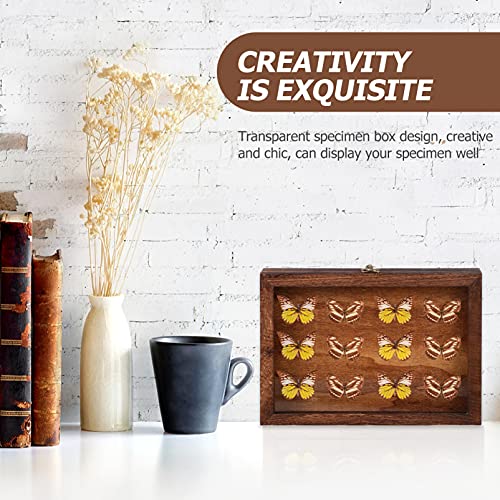 Cabilock Wood Glass Top Display Case Wooden Jewelry Display Case Storage Tray Collectibles Organizer Wood Keepsake Collector Storage Box with Metal Cabilock