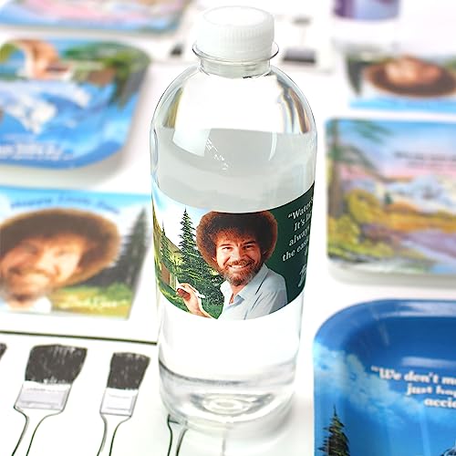 Bob Ross Water Bottle Labels (Set of 16) Unique Quotes & Paintings, Birthday Party Supplies, Waterproof Bottle Wraps Prime Party