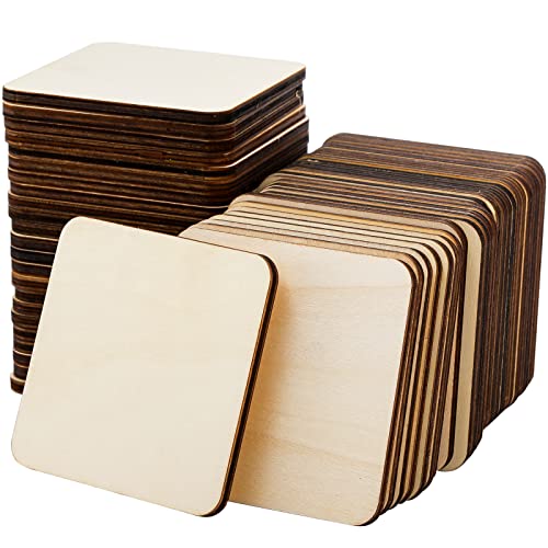  60 Pack Unfinished Wood Pieces 3x3 Inch, Blank Wooden