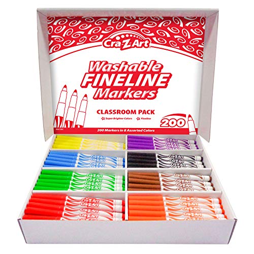 Cra-Z-art Washable Markers Classroom Pack, Fine Point, 8 Color, Pack of 200 Cra-Z-Art
