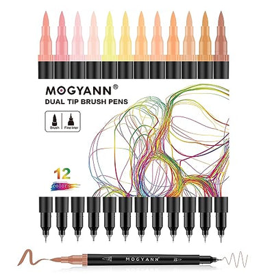 Mogyann Skin Tone Markers, 12 Pack Dual Brush Pens for Art Drawing Sketching