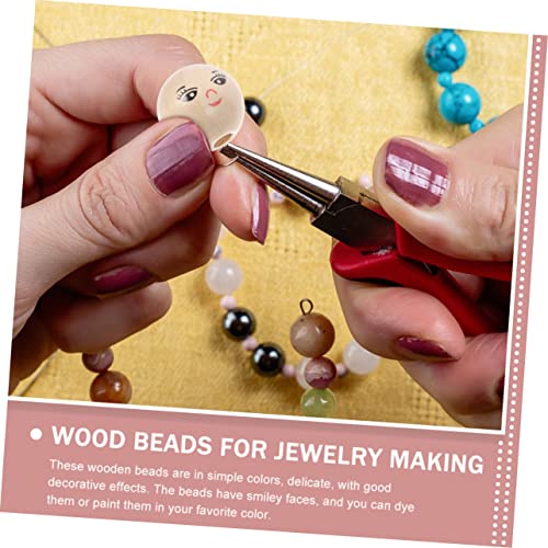 VILLCASE 50pcs Doll Wooden Beads Round Smile Beads Funny Wood Beads Jewelry Beads Circle Beads Decked Accessories Beads for Unfinished Wood Beads VILLCASE