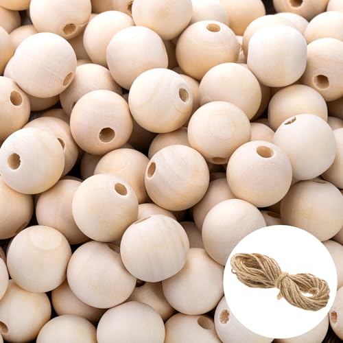 Foraineam 200 Pcs 1 Inch / 25mm Wood Beads Round Wooden Spacer Beads Unfinished Natural Wood Loose Beads Foraineam