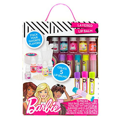 Horizon Group USA Barbie Make Your Own Layered Lip Balm Kit, DIY 5 Custom Lip balms by Mixing Flavors Like Vanilla, Strawberry, Watermelon & Tropical