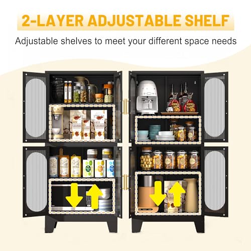RISTERN Black Metal Storage Cabinet, Kitchen Pantry Storage Cabinet with Doors and 3 Shelves(2 Adjustable), Floor Office Storage Cabinet for Kitchen, RISTERN