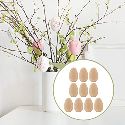 KALLORY Unfinished Wood Eggs to Paint, 10pcs Paintable Wooden Easter Craft Eggs Flat Bottom Eggs for Easter Display Ready to Paint and Decorate L KALLORY