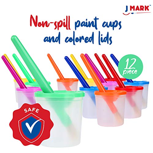J MARK Toddler Painting Set – 32 Piece Complete Toddler Paint Set, Spill Proof Paint Cups for Kids, Washable Paint for Toddlers, Smock, Brushes and J MARK