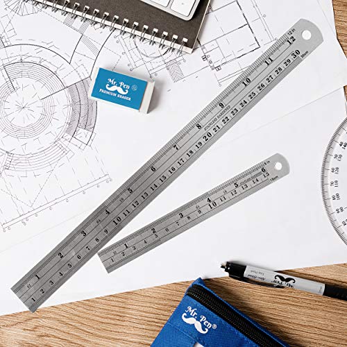 Mr. Pen Steel Rulers, 6 inch and 12 inch Metal Rulers, Pack of 2 Mr. Pen