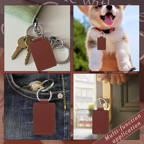 Tikjiua Rectangular Leather Key Fob Kit - 10 Pcs PU Leather Key Fobs with Rivets and Keychain Ring, Leather Keychains Holder for Keychain Making Tikjiua