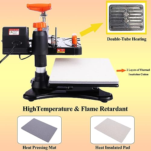 Heat Press Machine for T Shirts 12x15, 8 in 1 Heat Press, 850W Sublimation Machine, 360° Rotation Swing-Away Plate Heatpress, DIY Tumbler Heat Press, AKEYDIY