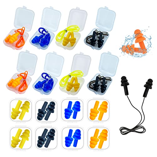 Ear Plugs for Sleeping,16 Pairs Noise Canceling Soft Reusable Silicone Earplugs Waterproof Noise Reduction Earplugs for Concert,Swimming,Study,Loud AXBUS