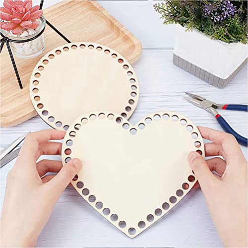 ULTNICE 4pcs Natural Wooden Basket Bottom Heart Shape Blank Crochet Knitting Basket Wood Base Shaper for DIY Basket Craft Weaving Making Supplies ULTNICE