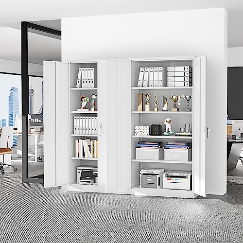 Superday Metal Storage Cabinets, 71" Steel Storage Cabinet with Lock, Tall White Cabinet with 2 Doors and 4 Adjustable Shelves for Garage, Home Superday