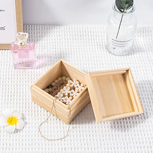 Useekoo Unfinished Wooden Box with Lid, 2 Pcs 3.9''x3.86''x2.6'' Small Keepsake Box, Rustic Wood Boxes for Crafts Art Hobbies and Home Decorations Useekoo