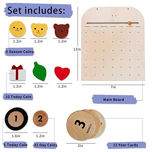 Wooden Calendar,Montessori Calendar for Kids to Learn Seasons, Toddler Preschool Calendar,Preschool Calendar for Kids Learning at Home and Classroom N.thr