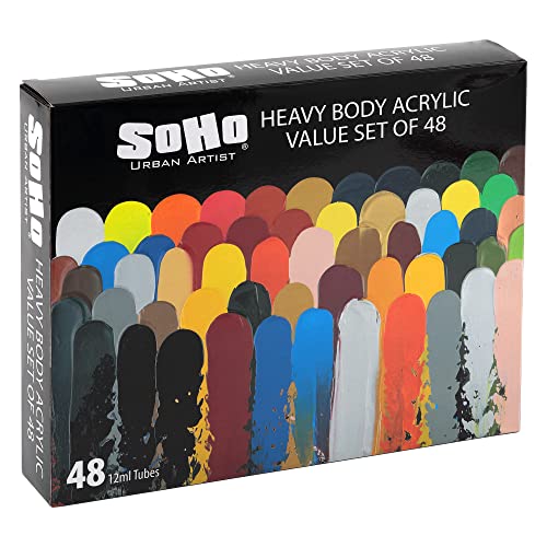 Soho Urban Artist Acrylic Paint - Thick, Rich, Water-Resistant, Heavy Body Paint, Assorted, Set of 48-12mL Soho Urban Artist
