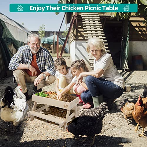 Chicken Picnic Table No Waste, Large Chicken Feeder Handmade Wooden, DIY Chicken Table Feeder Kit, Wild Bird, Duck & Squirrel Feeders No Mess, Mesh CHTSJQW