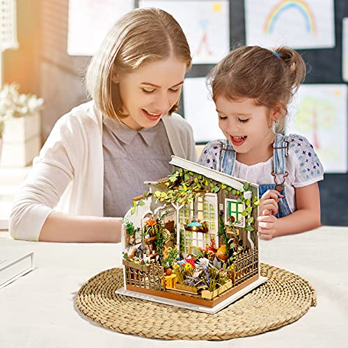 Rolife Dollhouse DIY Miniature Set Garden House LED Model Building Kit Hobby CraftHome Decor-Christmas Birthday Gifts for Boys Girls Women Friends Rolife