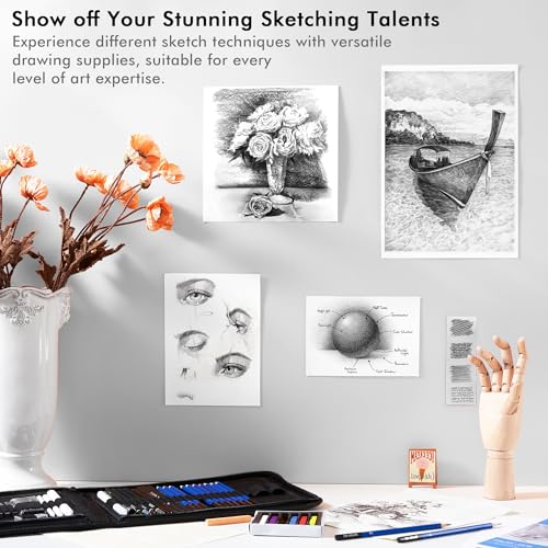 Drawing Kit, Shuttle Art 52 Pack Drawing Pencils Set, Professional Drawing Art Kit with Sketch Pencils, Graphite Charcoal Sticks, Drawing Pad in Shuttle Art