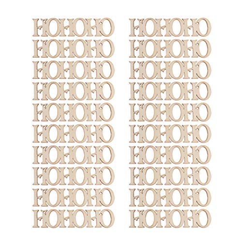 Amosfun 20pcs Unfinished Wood Ornament Wood Letter Ho Cutout Pieces DIY Craft Pendant for Xmas Tree Festive Hanging Decoration Amosfun
