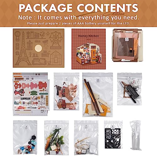 ROBOTIME Miniature House Kit DIY Miniature Dollhouse with Furniture Tiny Room Kit with LED Light Hobby Gift for Kids & Adults (Cozy Kitchen) ROBOTIME