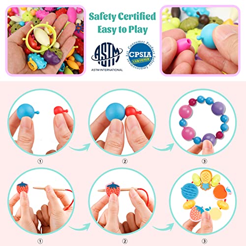 BEMITON Pop Beads Jewelry Making Kit for Girls - Arts and Crafts for Kids Ages 3 4 5 6 7 8 Years Old, Montessori Toys Snap Beads DIY Bracelet BEMITON