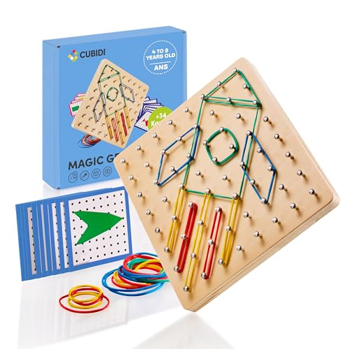CUBIDI® Wooden Geoboards with Rubber Bands | Montessori Toys for 4+ Year Old Kids | Geo Boards for Classroom | Stem Toys | Educational Toys for 4 CUBIDI
