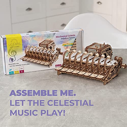 UGEARS Mechanical Celesta 3D Puzzles - Musical Instruments 3D Wooden Puzzles for Adults and Kids - 3D Wooden Puzzle Musical Model Kits with Piano, UGEARS