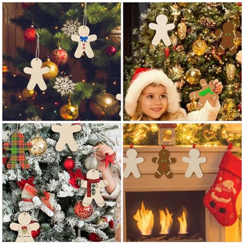 ABOOFAN 20 Sets DIY Wood Cutouts Unfinished Christmas Theme Gingerbread Man Wooden Cutouts ABOOFAN