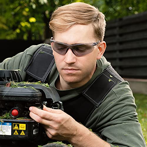 NoCry Lightweight Tinted Safety Glasses with UV 400 Protection, Anti Fog and Anti Scratch Coating and Grey Wrap Around Lenses; ANSI Z87.1 Certified NoCry