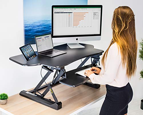 Mount-It! Height Adjustable Standing Desk Converter | 48” Wide Tabletop Sit Stand Desk Riser with Gas Spring | Stand Up Computer Workstation Fits Mount-It!