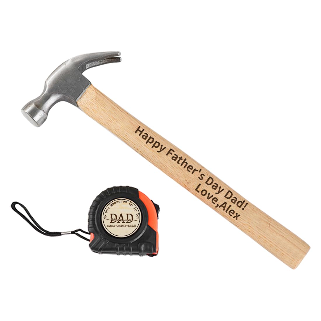 Personalized Tape Measure Hammer Set for Dad, Customized No One Measure Up to Your Dad Measuring Tape Wood Handle Hammer Set, Fathers Day Tool Kits SweetJECCU
