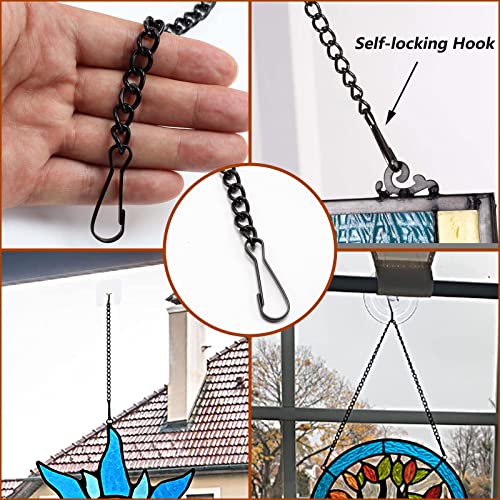 Stained Glass Window Hanging Chain Kit, Picture Hanging Chain with Suction Cup Hooks Sunshine Catcher Metal Nickel Plating Stained Glass Window Arecyuer
