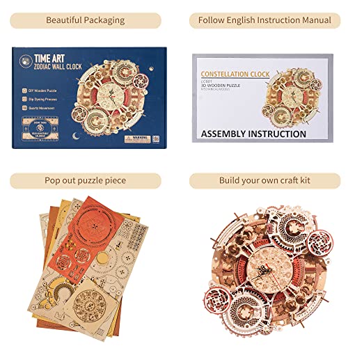 ROBOTIME 3D Wooden Puzzles for Adults, Models for Adults to Build Wooden Steampunk Clock Kit, DIY Mechanical Wall Quartz Aesthetic Room Decor Unique ROBOTIME
