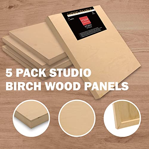 Unfinished Birch Wood Boards Canvas for Painting, 5 Packs 3/4’’ Deep Cupohus 11’’ x 14’’ Wooden Cradled Panels for Pouring Art, Crfats, Paints and Cupohus
