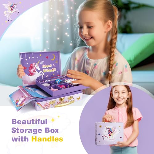 homicozy Unicorn Kids Stationary Set for Girls, Unicorns Gifts For Girls Ages 5 6 7 8 9 10 11 Year Old, Letter Writing Crafting Kit with Storage Box, homicozy