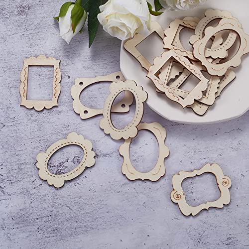 KitBeads 50pcs Random Mini Photo Picture Frame Unfinished Wood Ornaments Vintage Photo Frame Laser Cut Wood Craft Embellishments for DIY Painting KitBeads