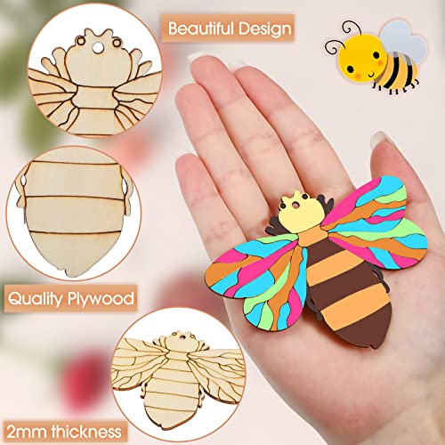 80Pcs Unfinished Wooden Cutouts,8 Styles Wood Butterfly Flower Bee Slices,Blank Wooden Paint Crafts Unfinished Wood Cutouts,DIY Wooden Paint Crafts Vetory