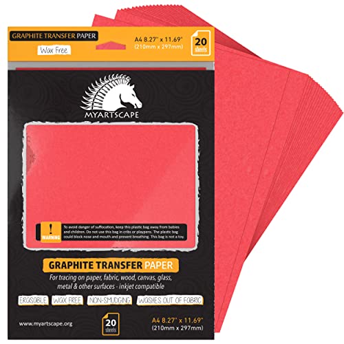 MyArtscape Graphite Transfer Paper, 20 White Sheets - Wax Free - Erasable -  Smudge-Free - Ideal for Drawing and