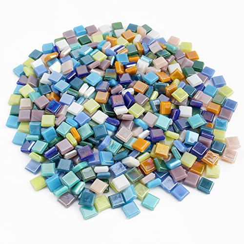Wq Warmqing 390 Pieces Micro Glass Mosaic Tiles for Crafts,Tiny Iridescent Square Mosaic Glass Pieces,0.32 Inch Candy Mosaic Kits for Adults and WQ WARMQING