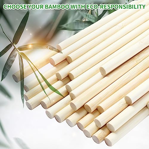 Dowel Rods, 30PCS Bamboo Sticks, Wooden Dowel Rods - Wolwefa 1/3 x 8 Inch Unfinished Bamboo Sticks for Crafts and DIY Wolwefa